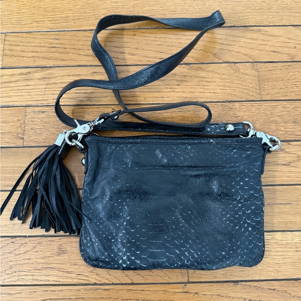 Betsey Johnson Black Leather Crossbody Bag with Tassel and Studs - Picture 2 of 5